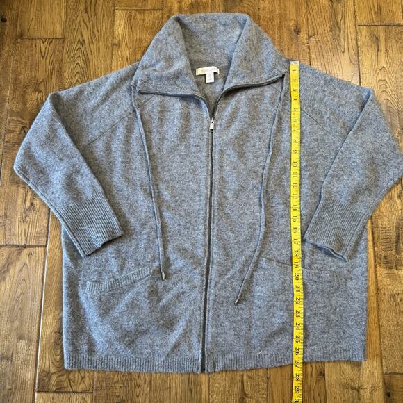 Ellen Tracy Full Zip Jacket Womens Sz M Grey 100% Wool Drawstring Collar - Picture 3 of 6